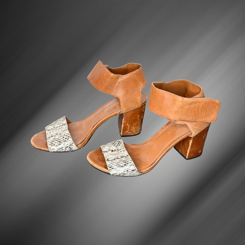 Enzo Angiolini Eagwindall Heeled Leather & Snakeskin Sandals, Size 8M